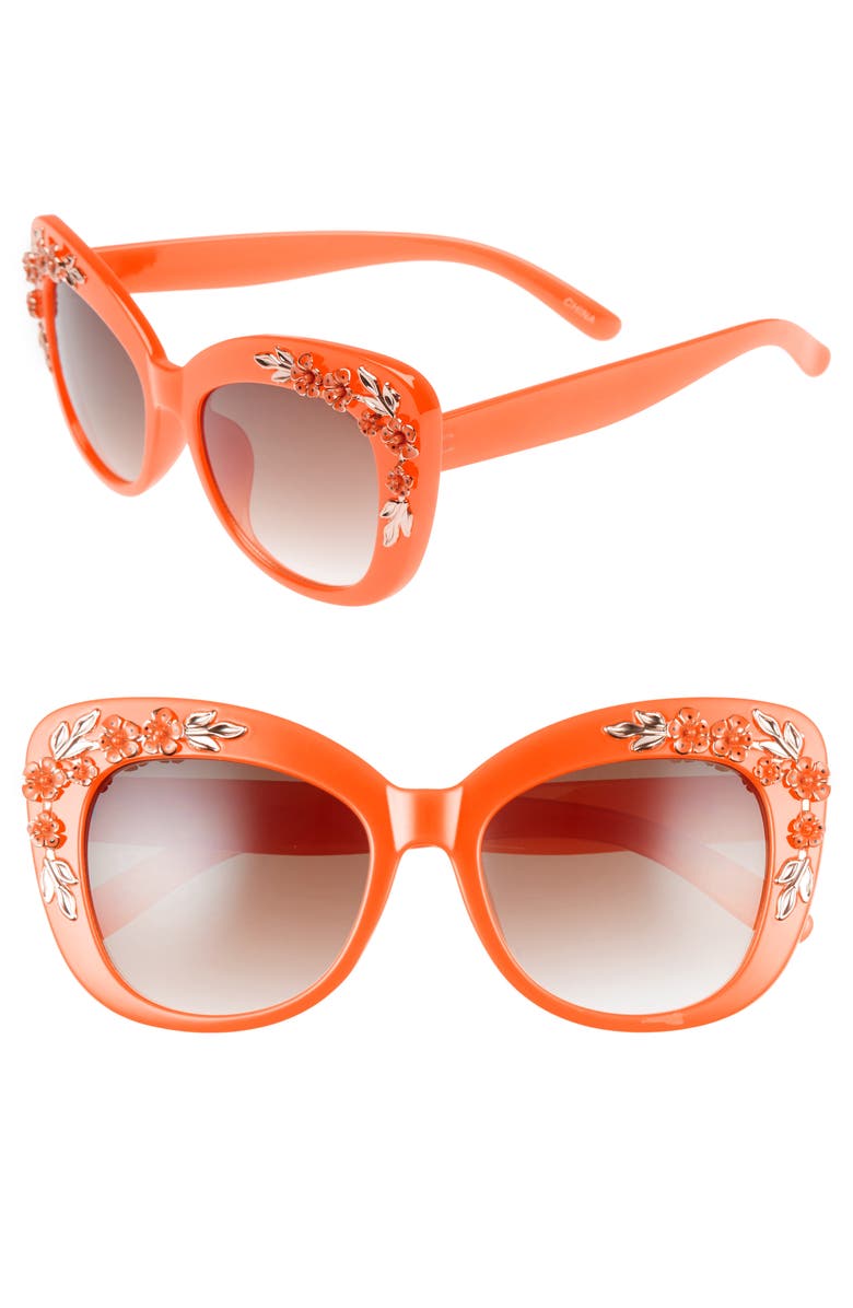 Leith 58mm Floral & Leaf Embellished Cat Eye Sunglasses, Main, color,