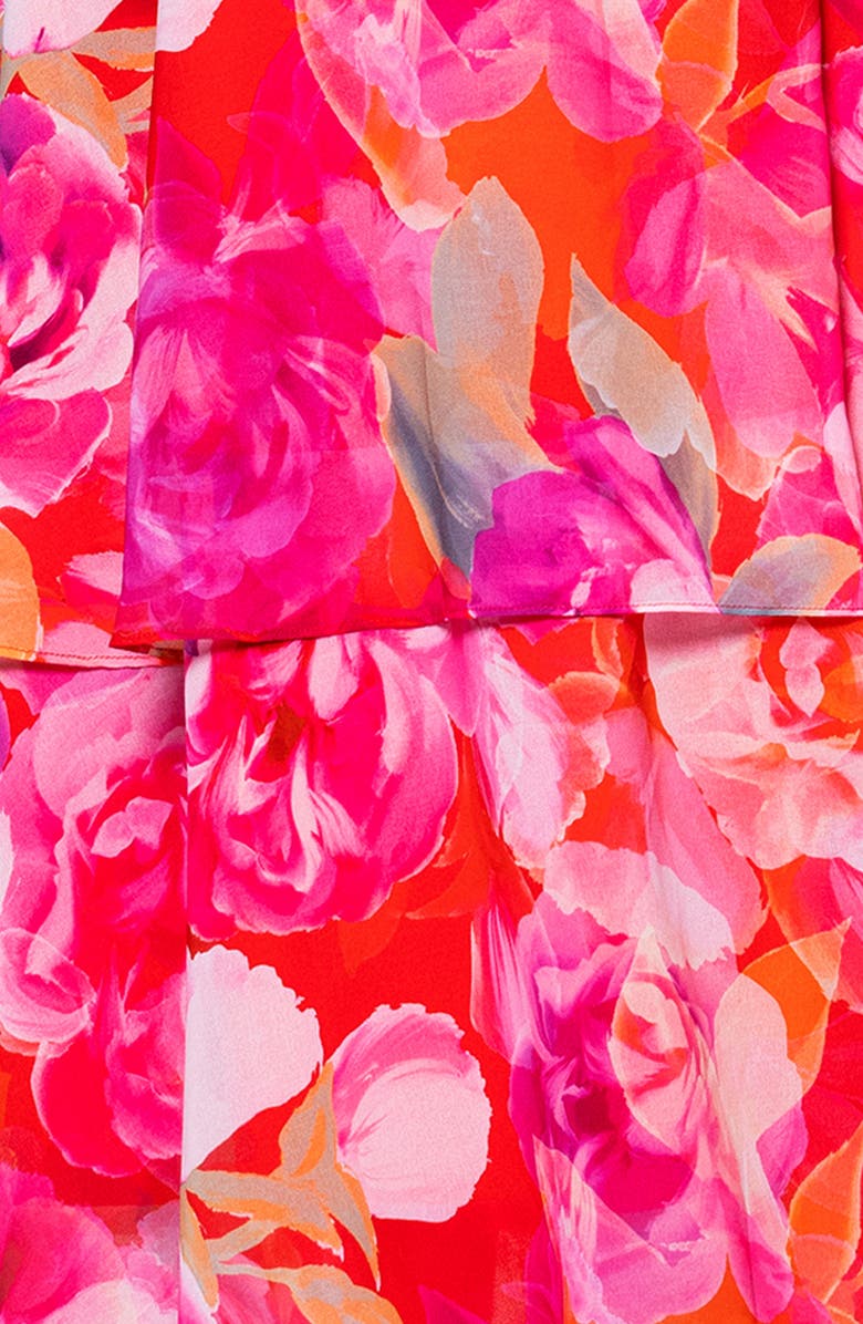 Xscape Evenings Floral Long Sleeve Tiered Ruffle Gown, Alternate, color,