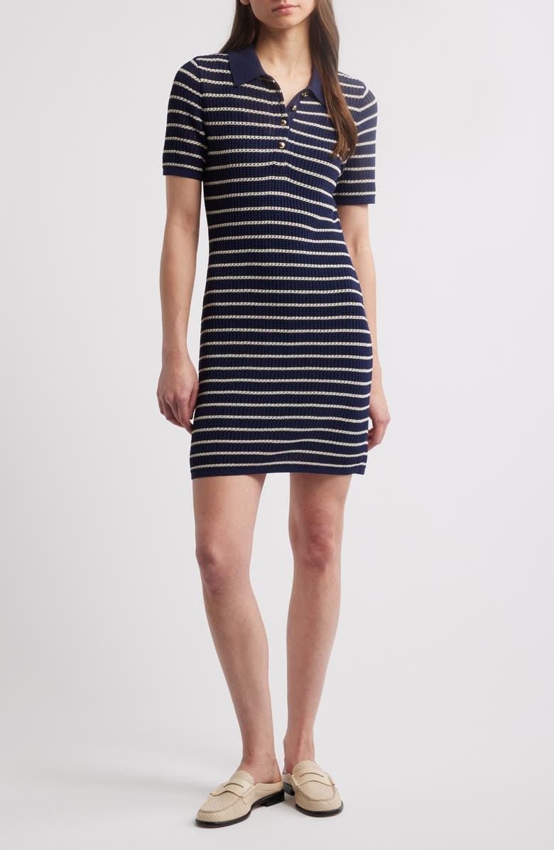 rag & bone Viola Stripe Polo Sweater Minidress, Main, color, Indigomult