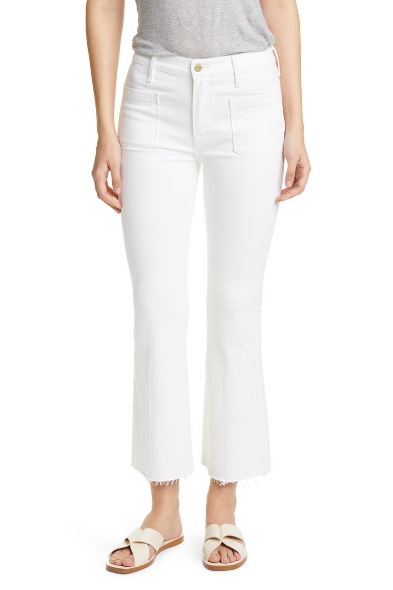 Le Bardot Patch Pocket Crop Flare Jeans, Main, color, BLANC