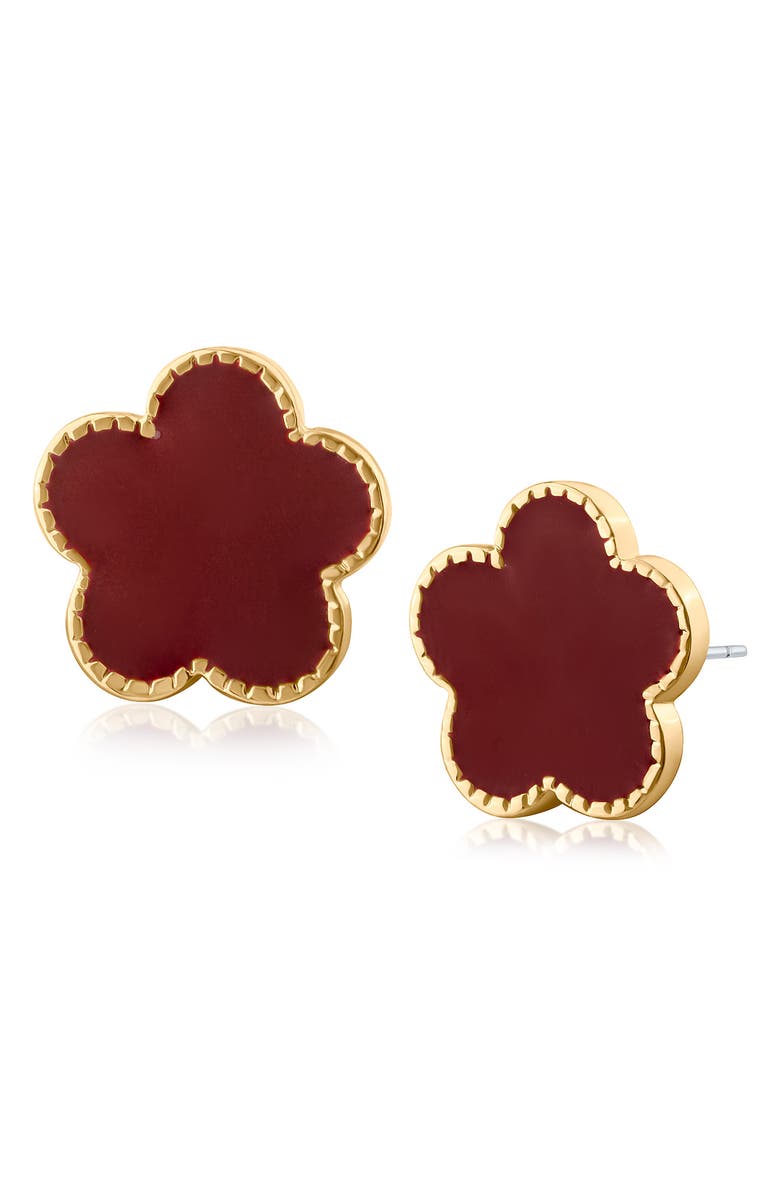 JARDIN Enamel Clover Stud Earrings, Main, color, Red/ Gold