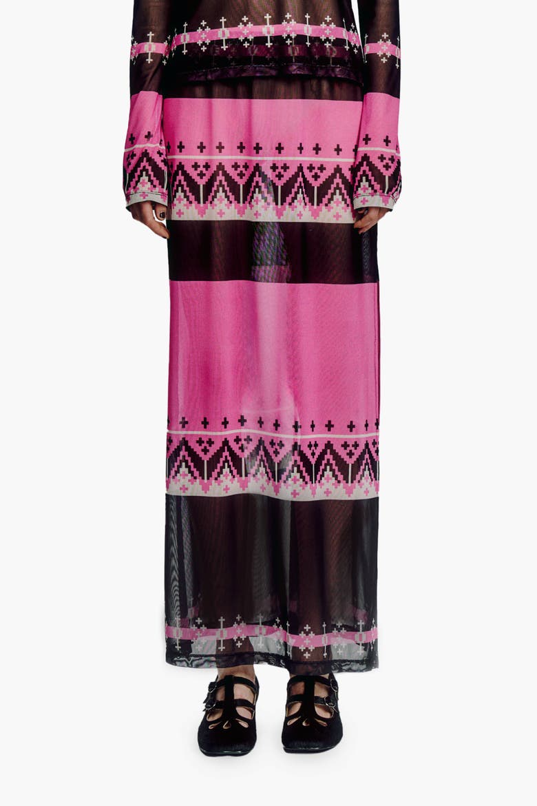 Fair Isle Mesh Skirt, Main, color, Azalea Multi