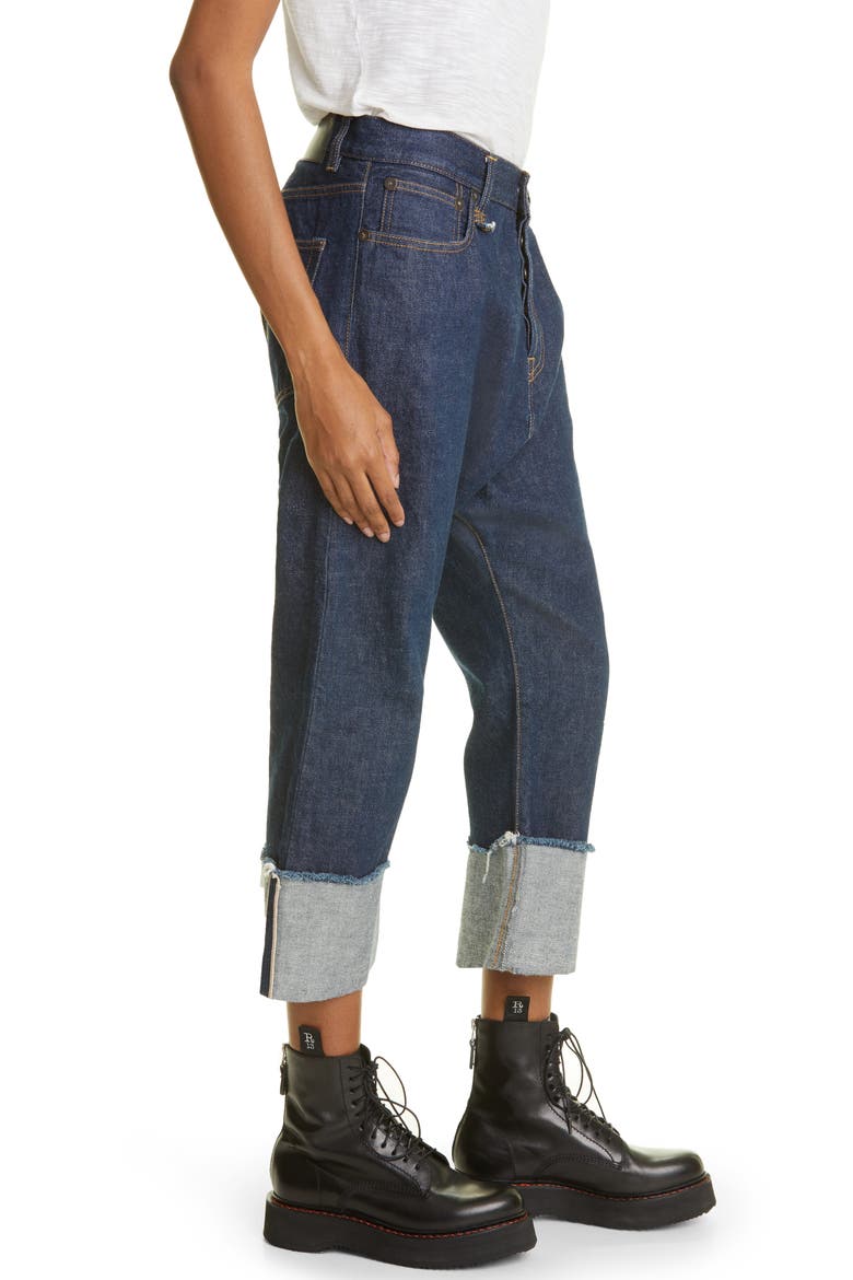 Tailored Drop Crotch Cuffed Straight Leg Jeans, Alternate, color, INDIGO RINSE