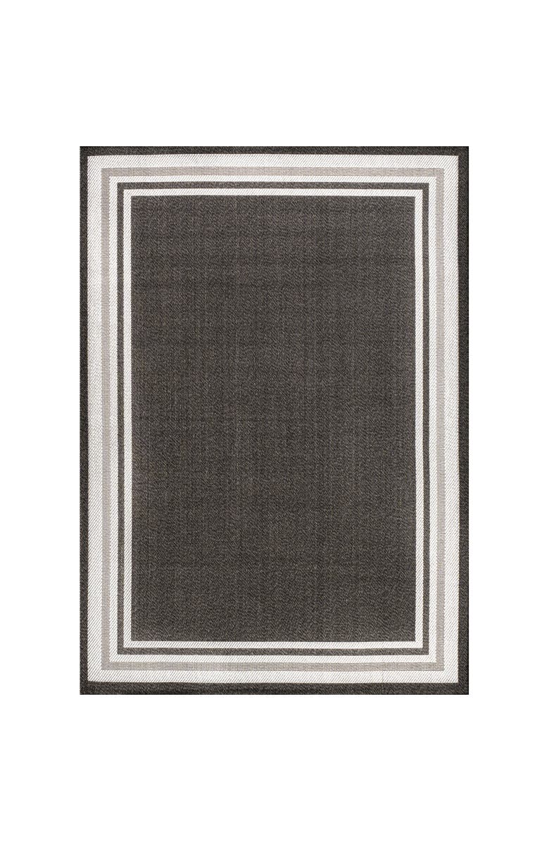 JONATHAN Y James Modern Border Stripe Indoor/Outdoor Area Rug, Main, color, Black/Cream