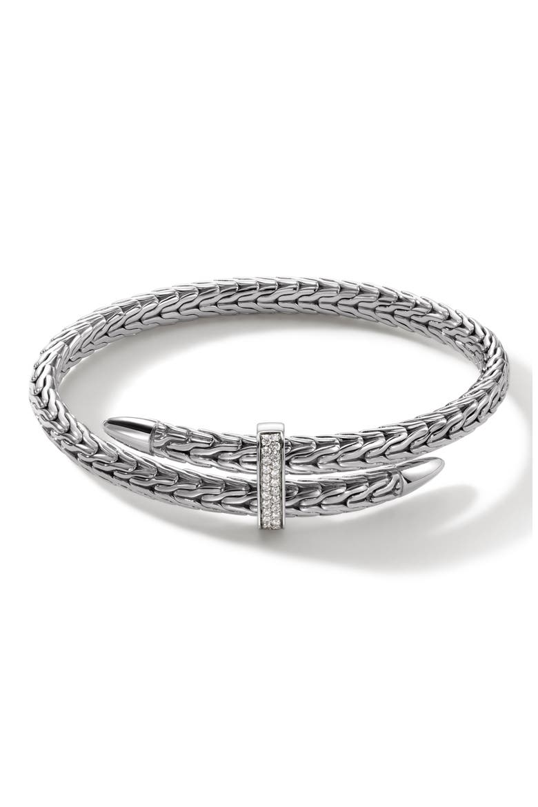 Spear Flex Cuff, Diamonds, 5.5mm, Main, color, STERLING SILVER