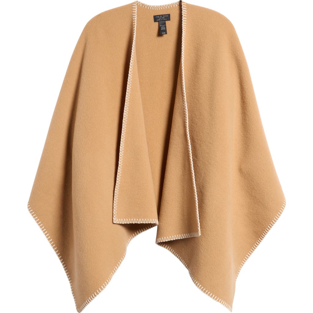 Rag & Bone Ingrid Blanket Stitch Wool Poncho In Brown