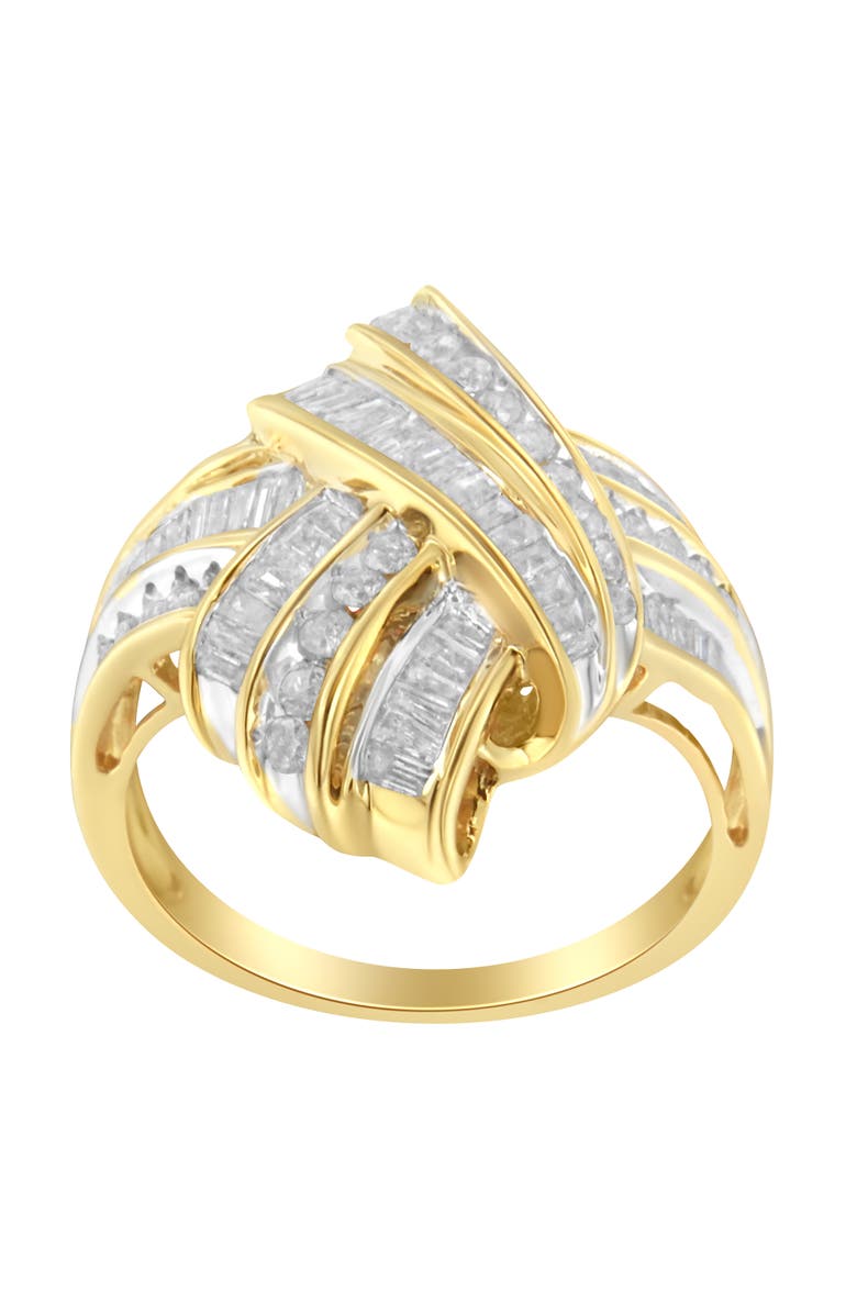 Haus of Brilliance 10K Gold Over Silver 1.0Cttw Diamond Knot Channel Statement Ring, Alternate, color, Yellow Gold Over Silver