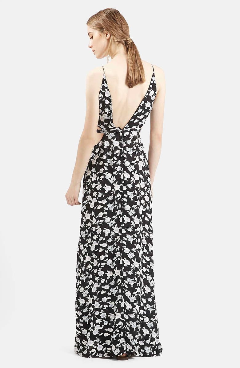 Topshop Rose Print Cutout Maxi Dress, Alternate, color,