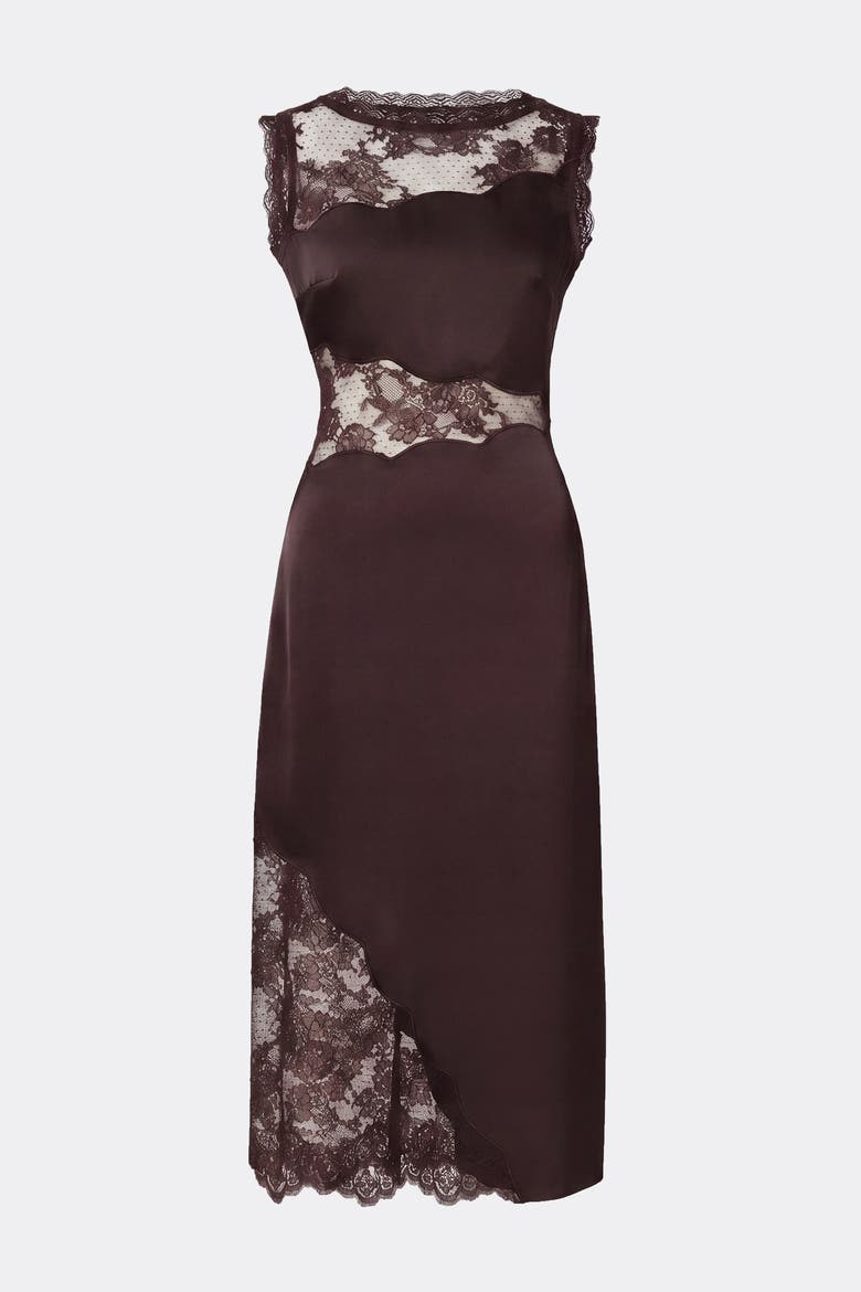 Desire Lace Trimmed Cut Out Midi Dress, Alternate, color, Espresso