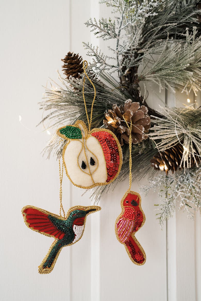 Larissa Plush Hummingbird Beaded Fabric Ornament - Embroidered, Alternate, color, Red