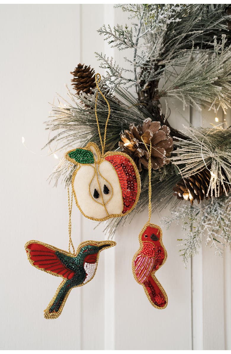 Matr Boomie Larissa Plush Hummingbird Beaded Fabric Ornament - Embroidered, Alternate, color, Red