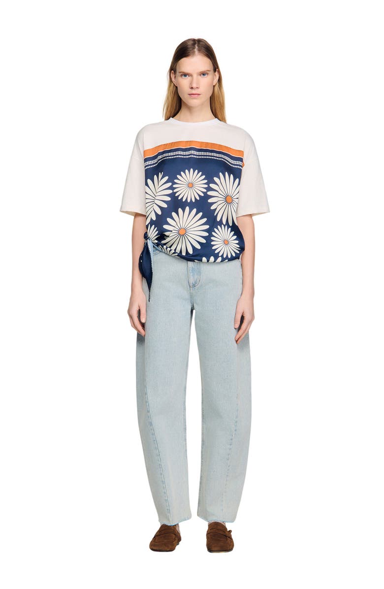 SANDRO Scarf print T-shirt, Alternate, color, Deep Blue / Ocher