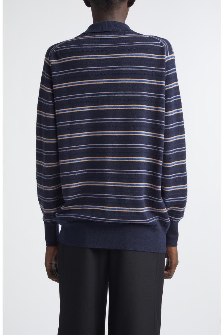 Beam Stripe Long Sleeve Merino Wool Polo, Alternate, color, CHAMBRAY BLUE/ NAVY/ ROOIBOS