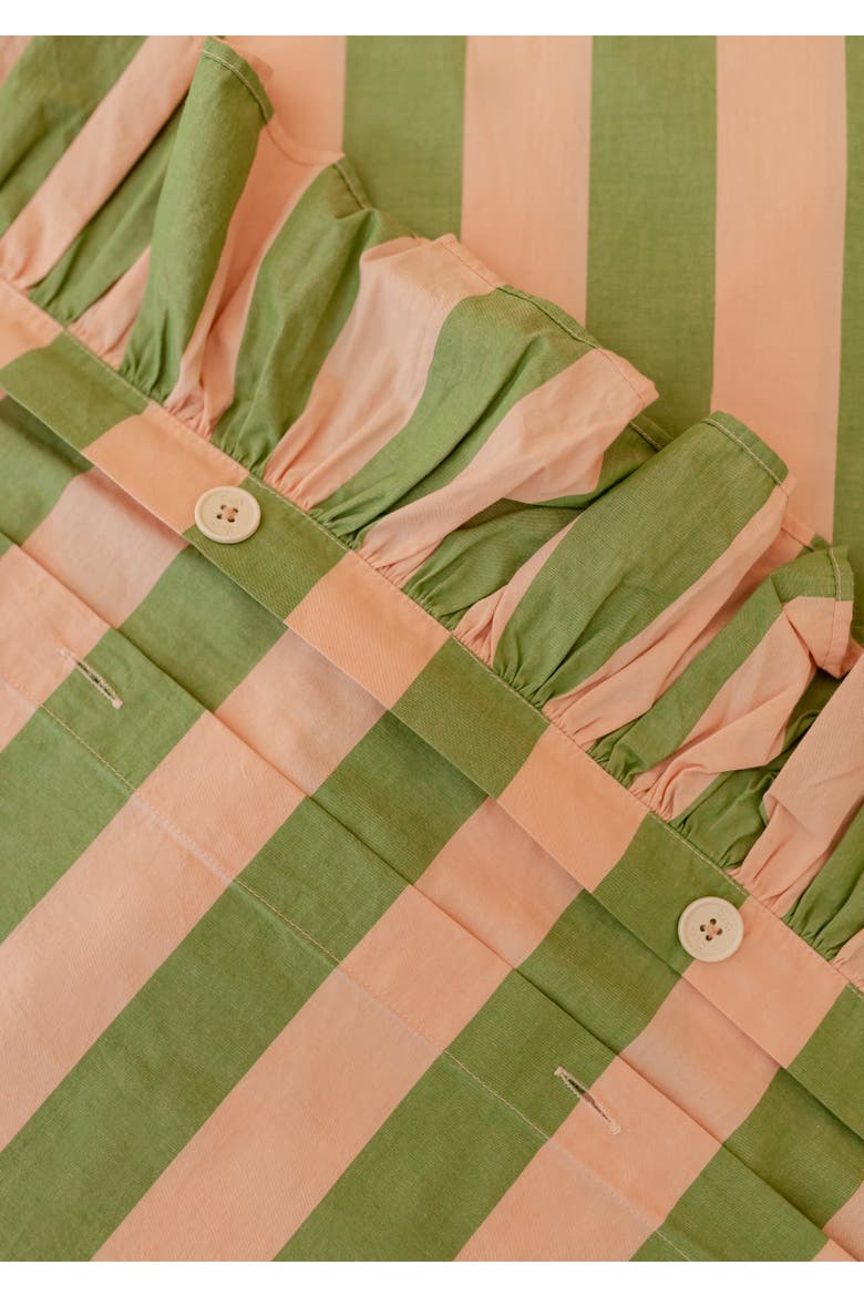 Cotton Ruffle Bedding Set, Alternate, color, Green Stripe