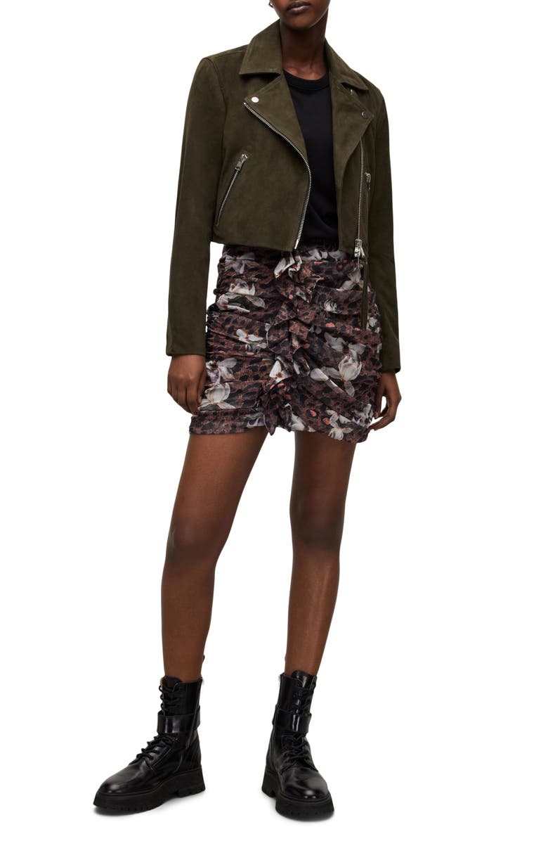 AllSaints Dalby Crop Suede Biker Jacket, Alternate, color,