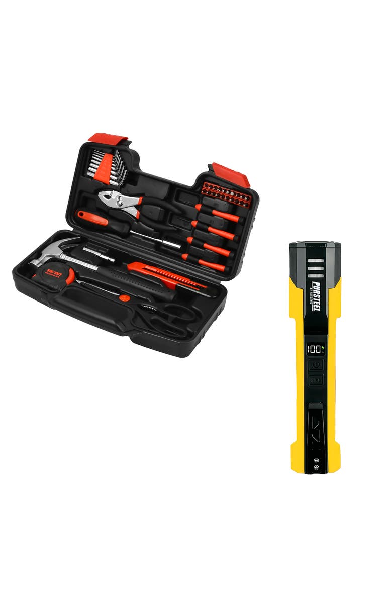 PURSONIC UltraBright Flashlight + Handy Solutions 39-Piece Household Tool Kit Bundle, Main, color, Black