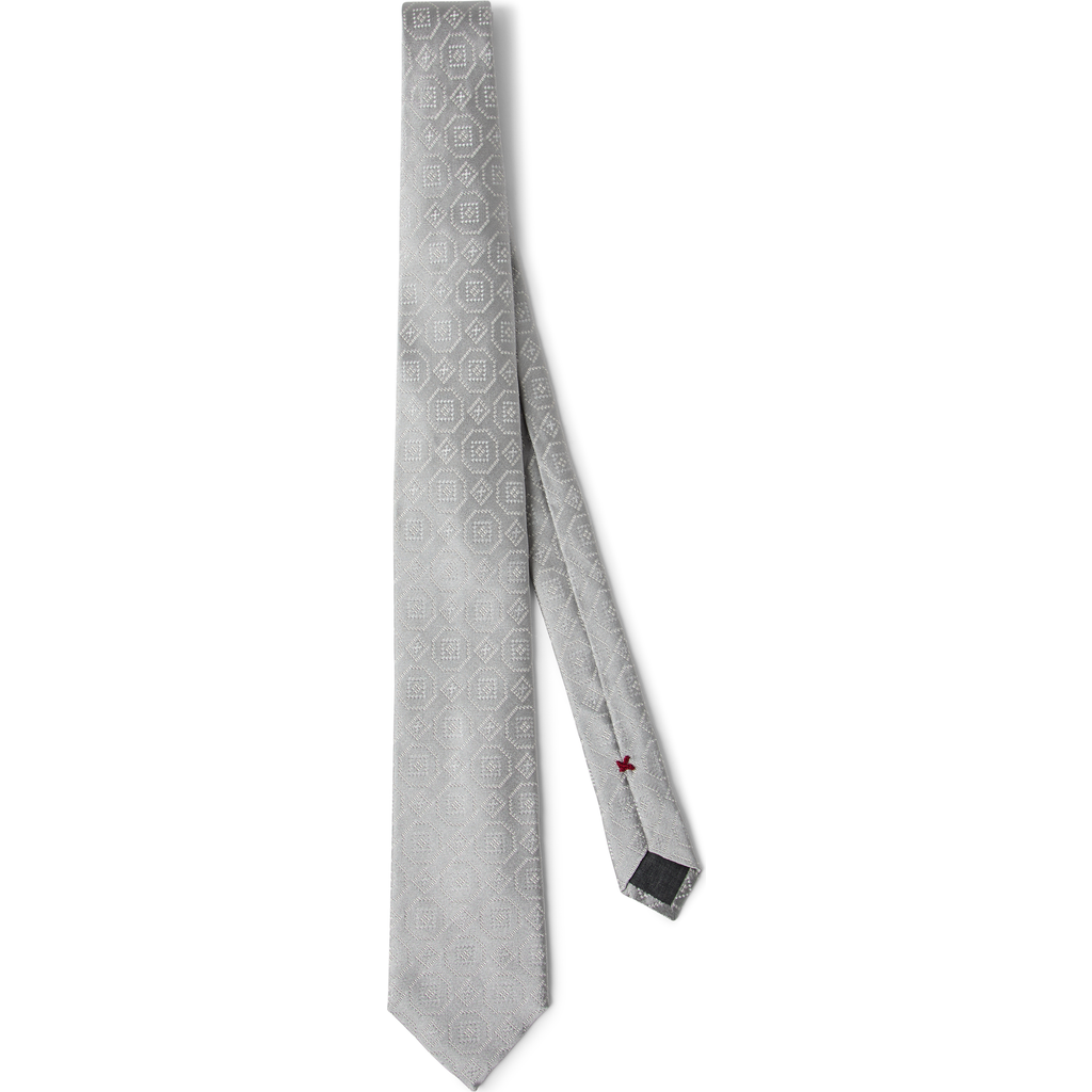 Brunello Cucinelli Silk Geometric Jacquard Tie In Pearl