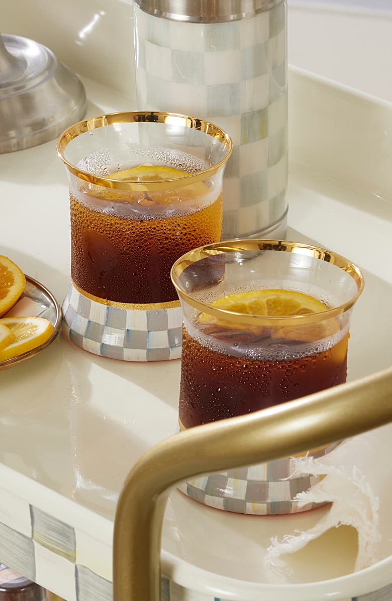 MACKENZIE CHILDS Sterling Check Set of 2 Tumbler Glasses, Alternate, color, Grey