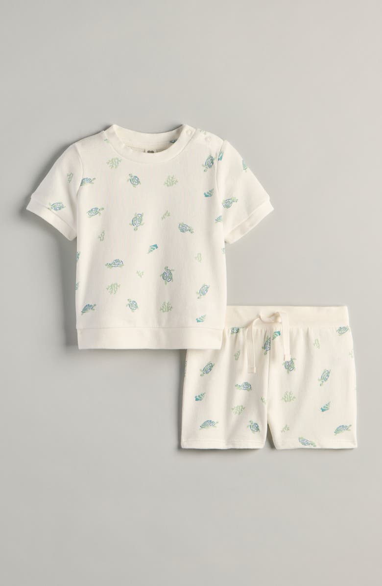 Nordstrom Fun Short Sleeve Cotton Sweatshirt & Sweat Shorts Set, Main, color, Ivory Egret Turtle Toss