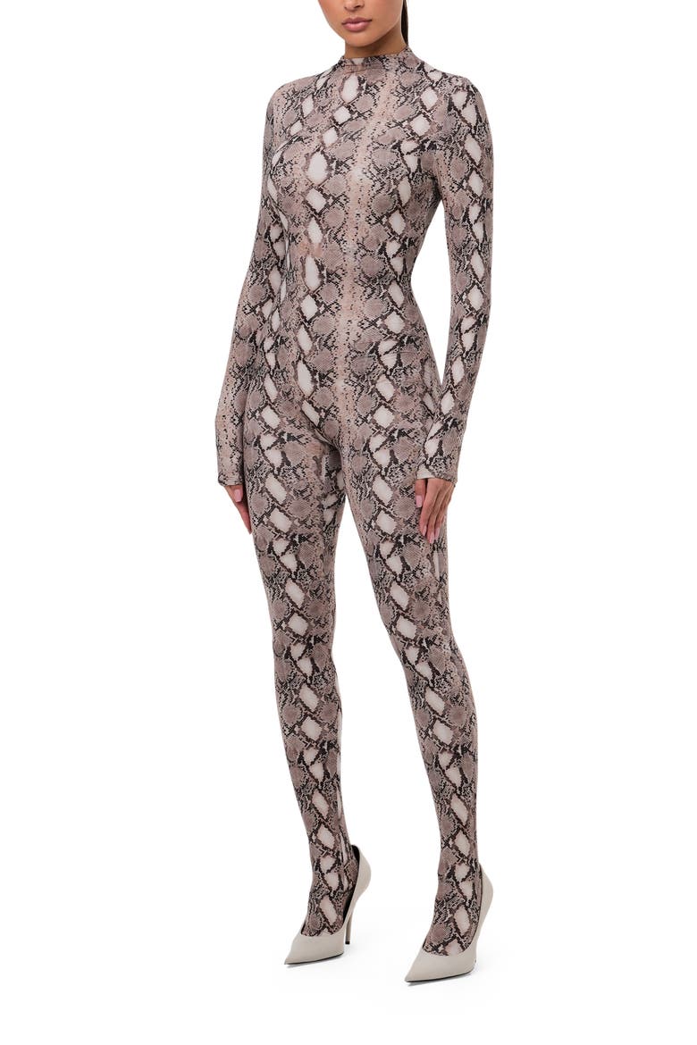 Animal Print Closed Toe Jumpsuit, Alternate, color, BEIGE SNAKESKIN