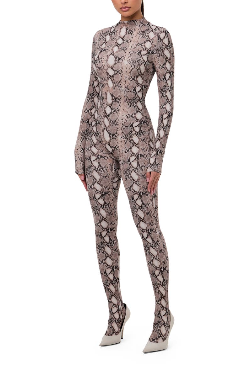 Naked Wardrobe Animal Print Closed Toe Jumpsuit, Alternate, color, Grey Snakeskin