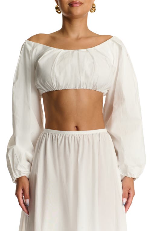 Naked Wardrobe Off The Shoulder Balloon Sleeve Crop Cotton Top In White