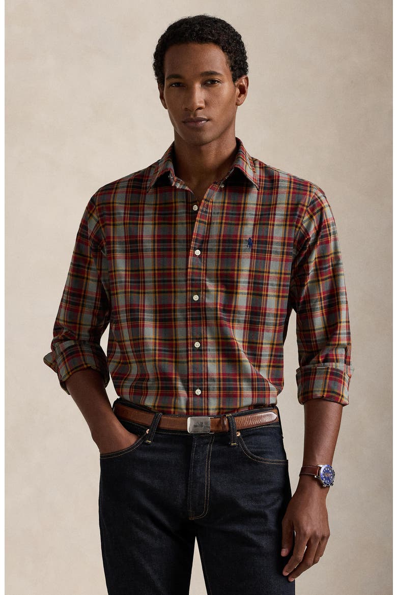 Classic Fit Plaid Performance Oxford Button-Down Shirt, Alternate, color, CREAM NAVY MULTI