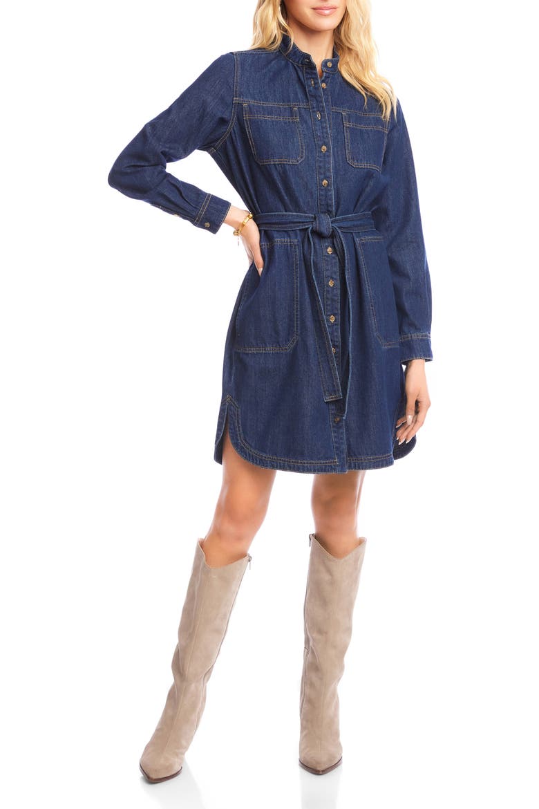 Belted Long Sleeve Denim Shirtdress, Main, color, INDIGO