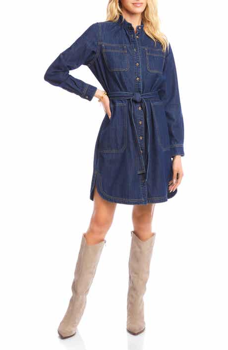 Belted Long Sleeve Denim Shirtdress