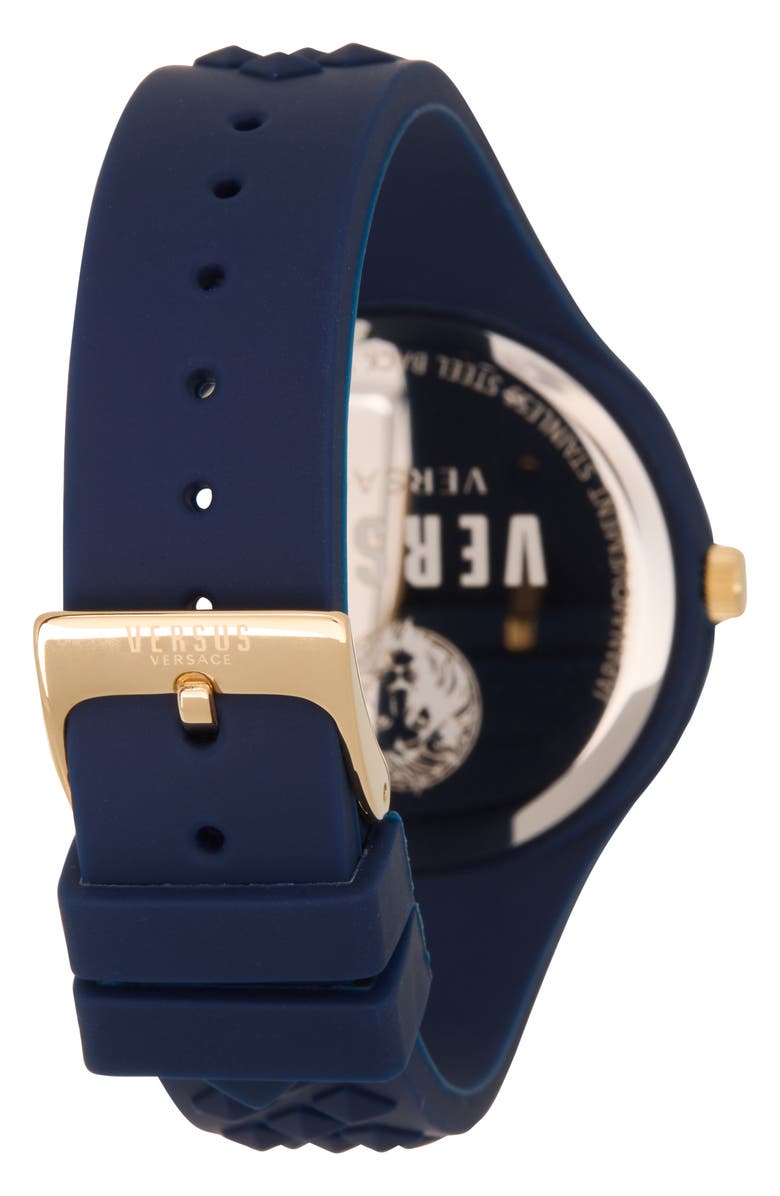 VERSUS Versace Fire Island Lion Silicone Strap Watch, 44mm, Alternate, color, Blue
