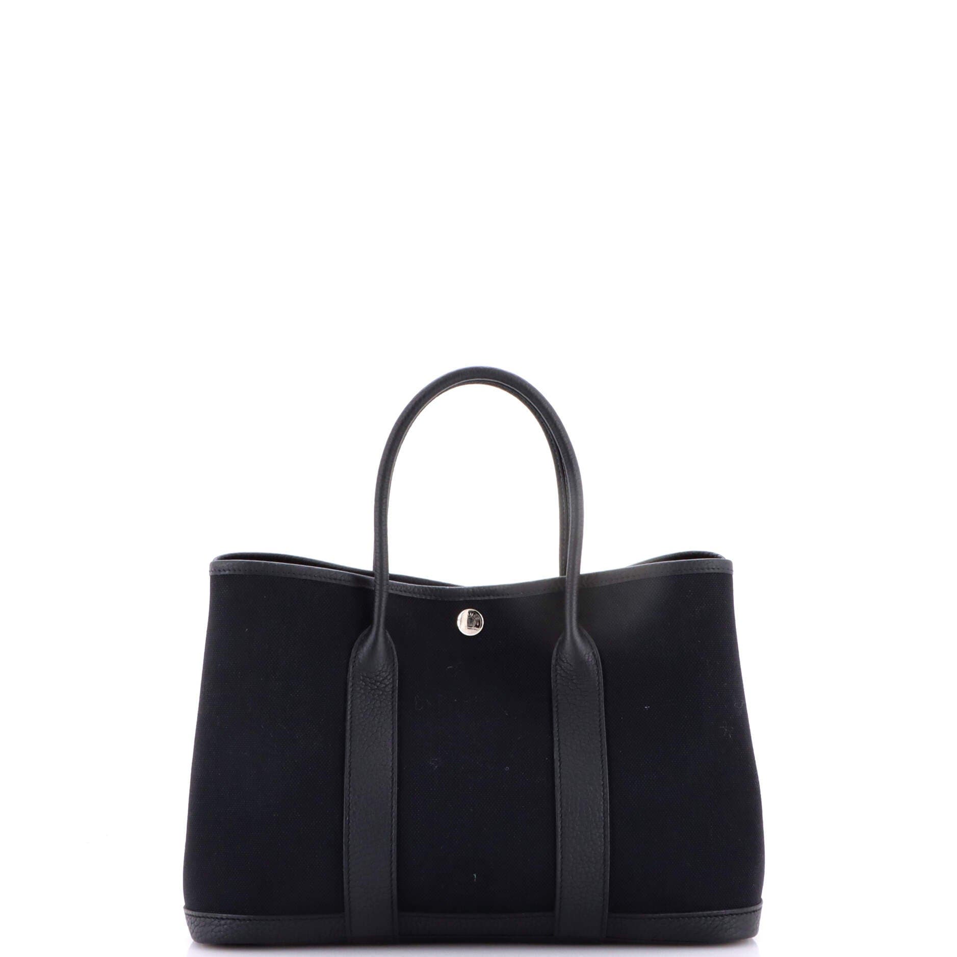 Pre-Owned Hermes Garden Party Tote Toile and Leather 30, Alternate, color, Noir