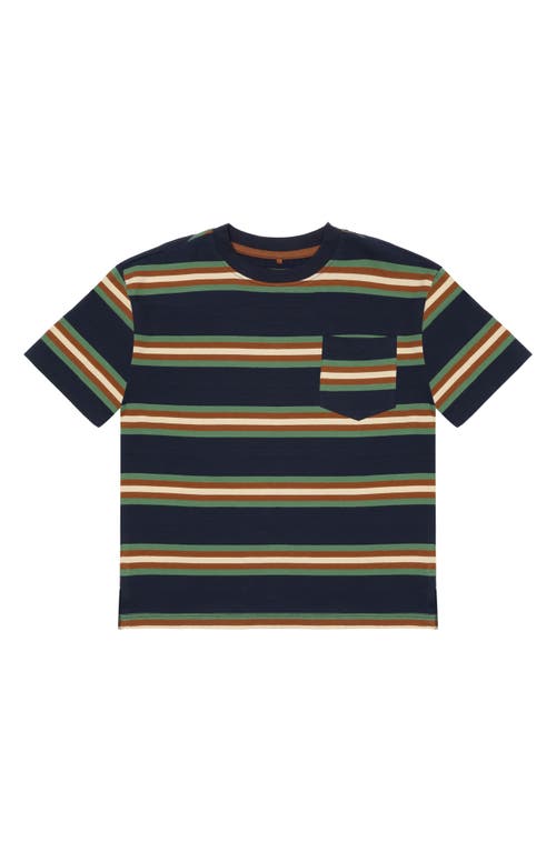 THE NEW Kids' Leo Stripe Organic Cotton Pocket T-Shirt in Navy Blazer 