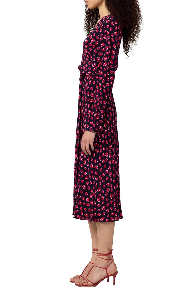 DVF Tilly Long Sleeve Floral Print Wrap Dress, Alternate, color, Hibiscus Dot Maritime