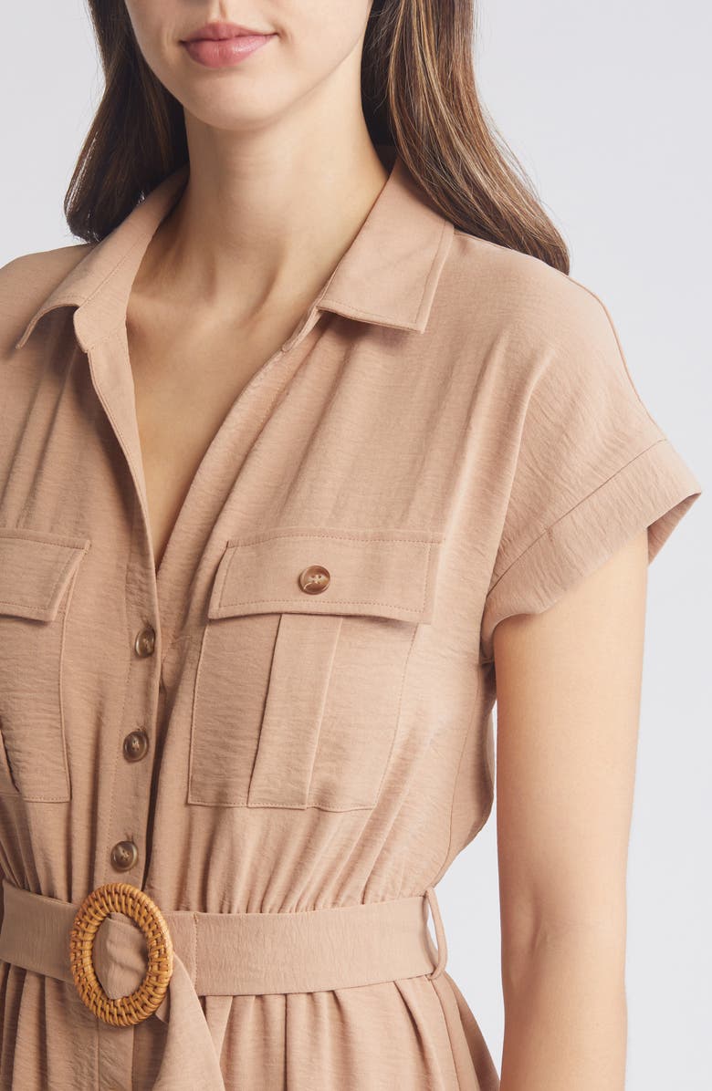 ZOE AND CLAIRE Belted Short Sleeve Shirtdress, Alternate, color, Mocha