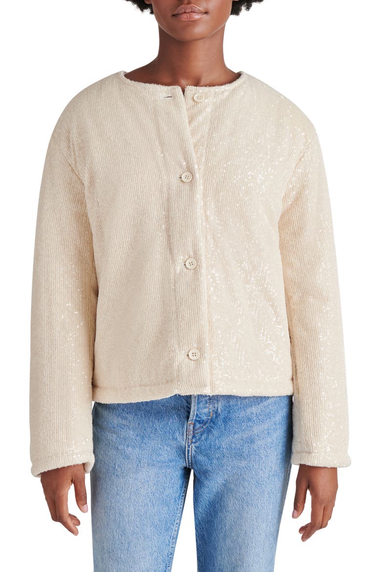 Sequin Crop Puffer Jacket, Main, color, CREAM