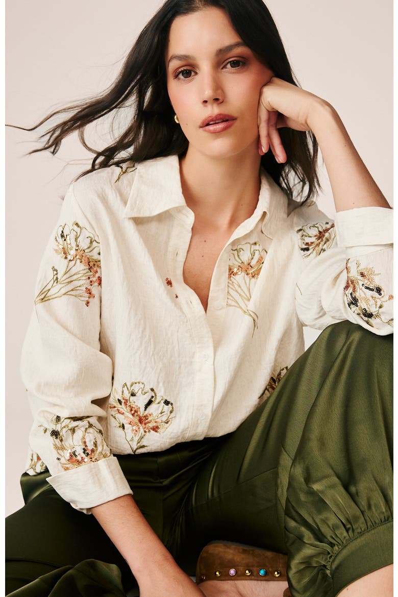 Floral Embroidered Linen Blouse, Alternate, color, White