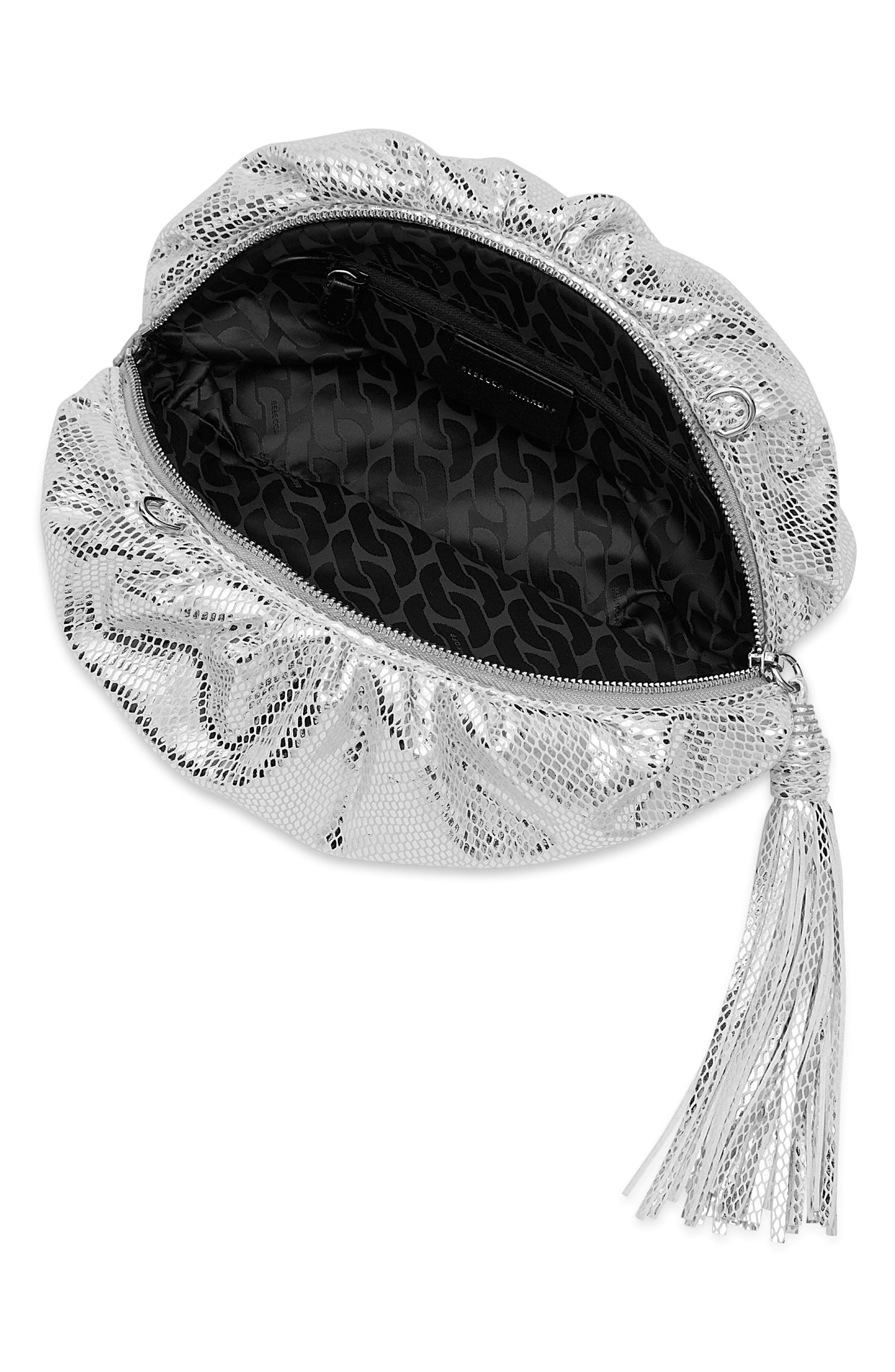 Rebecca Minkoff Small Ruched Metallic Clutch, Alternate, color, Silver