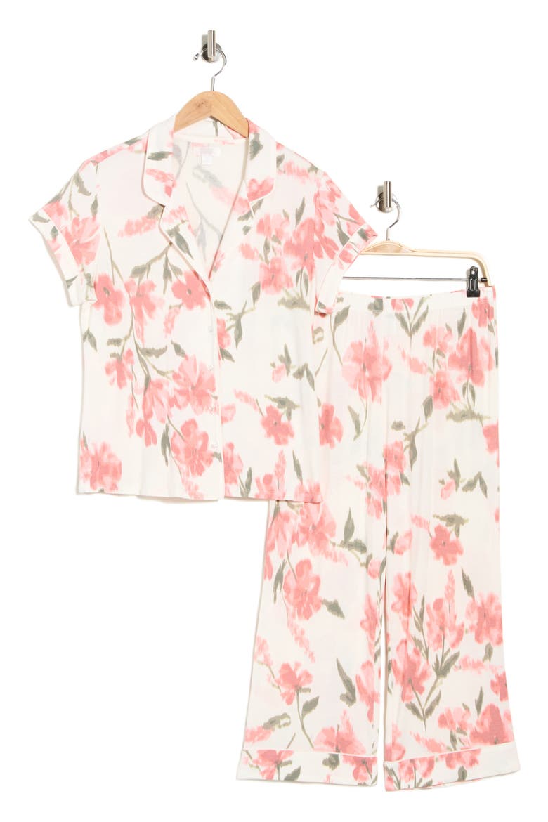 Tranquility Cropped 23-Inch Pajamas, Alternate, color, WHITE- PINK INKED POPPY