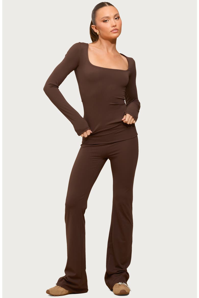 Oriane Foldover Flare Leggings, Alternate, color, BROWN