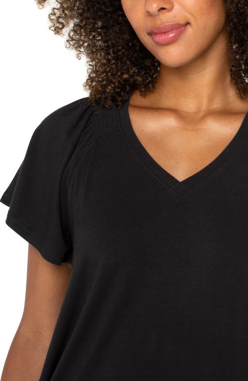 Liverpool Los Angeles Women's Flutter-sleeve V-neck T-shirt In Black