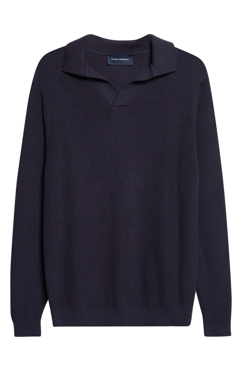 Thom Sweeney Skipper Long Sleeve Cotton Polo, Main, color, Navy