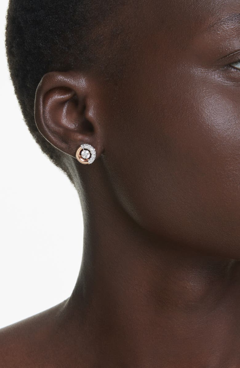 Swarovski Dextera Dancing Crystal Stud Earrings, Alternate, color, Rose Gold