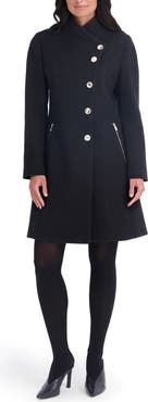 Kensie Pleated Peplum Faux Wool Coat