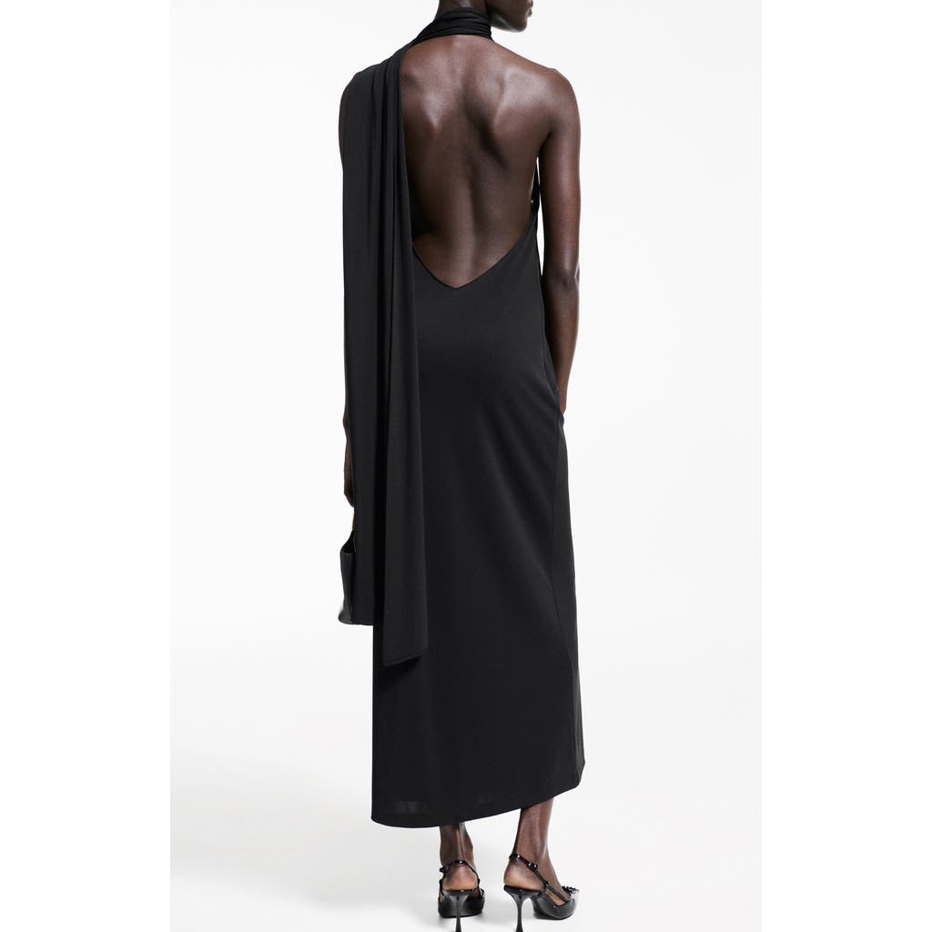 Mango Asymmetric Drape Maxi Dress In Black