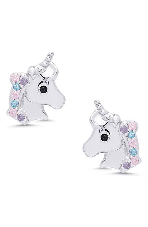 Kids' Cubic Zirconia Unicorn Stud Earrings