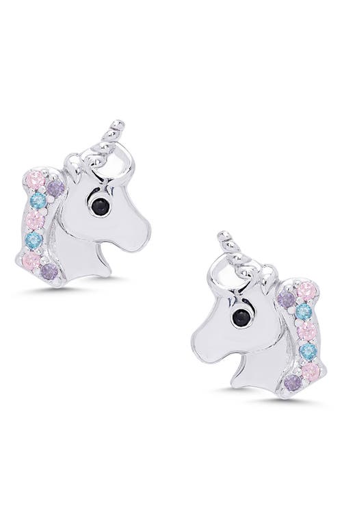 Lily Nily Kids' Cubic Zirconia Unicorn Stud Earrings in Silver 