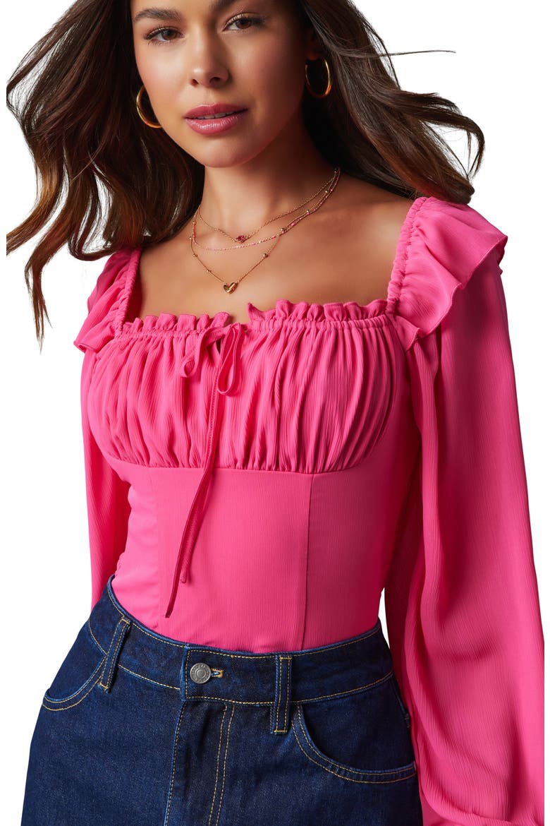 Julie Ruffle Shoulder Crop Top, Alternate, color, PINK