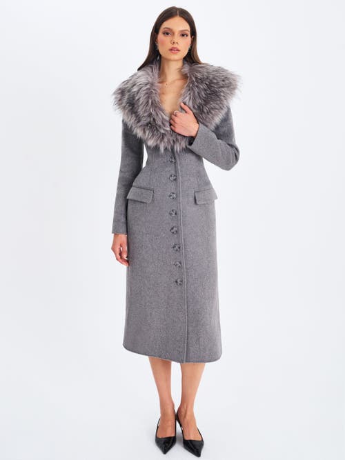 Miss Circle Faye Wool Blend Single-breasted Coat With Removable Faux Fur Collar In Gray