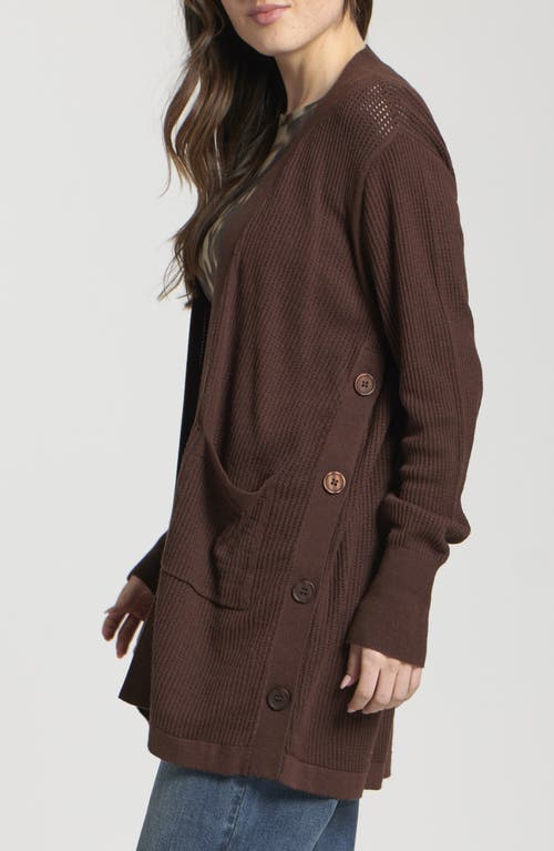 Apny Open Stitch Long Cardigan In Brown
