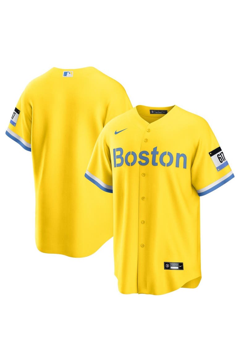 Men's Nike Gold/Light Blue Boston Red Sox City Connect Replica Jersey, Main, color, Gold